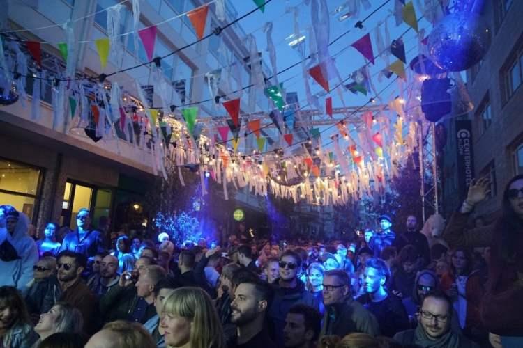 DJ playing a set in downtown Reykjavík on Culture Night